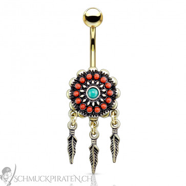 Bauchnabelpiercing Dreamcatcher im Boho Style goldfarben