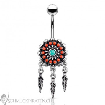 Bauchnabelpiercing Dreamcatcher im Boho Style silberfarben