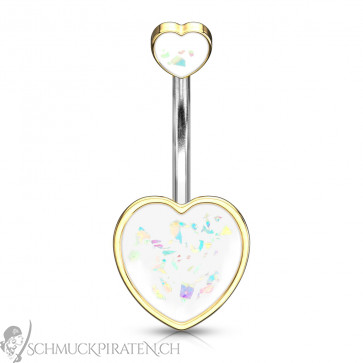 Bauchnabelpiercing "Double Heart" goldfarben mit Glitzeropal transparent-Bild 2