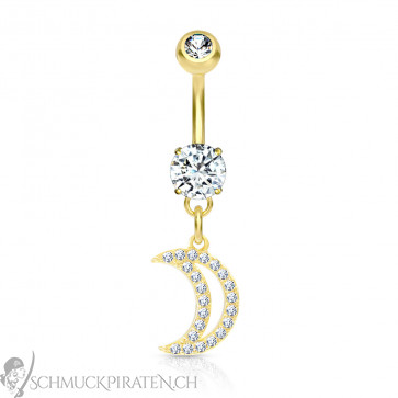 Bauchnabelpiercing "Crystal Moon" goldfarben mit Halbmondanhänger-Bild1