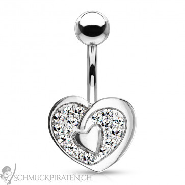 Bauchnabelpiercing "Crystal Heart" Herz mit Kristallen silberfarben-Bild 1