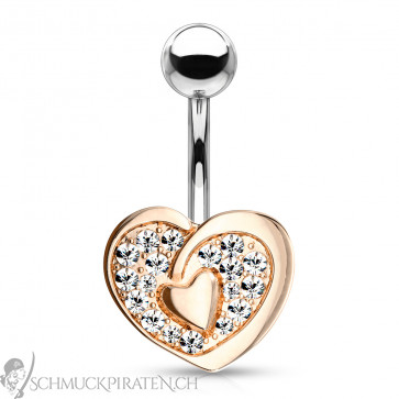 Bauchnabelpiercing "Crystal Heart" Herz mit Kristallen silber-rosegoldfarben-Bild 1