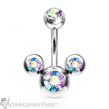 Bauchnabelpiercing silberfarben "Mouse" regenbogenfarben