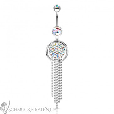 Bauchnabelpiercing "Rainbow Chandelier" silberfarben mit Strass und langen Stäben