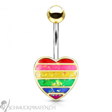 Bauchnabelpiercing "Rainbow Heart" silber-/goldfarben mit Glitzeroptik-Bild 1