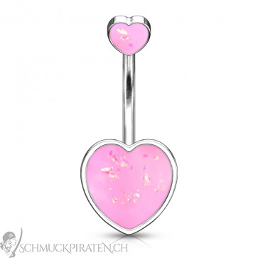 Bauchnabelpiercing "Double Heart" silberfarben mit Glitzeropal pink-Bild 1