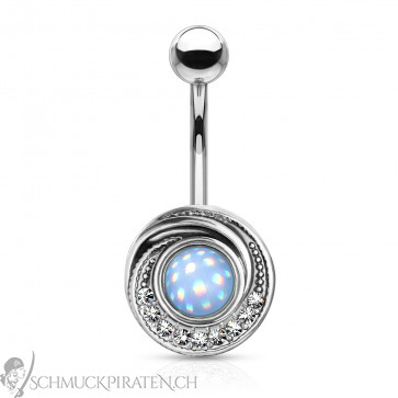 Bauchnabelpiercing silberfarben mit holografischem Stein blau-Bild 1