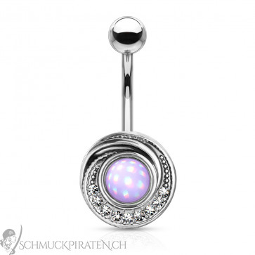 Bauchnabelpiercing silberfarben mit holografischem Stein lila-Bild 1