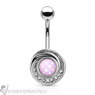 Bauchnabelpiercing silberfarben mit holografischem Stein pink-Bild 1