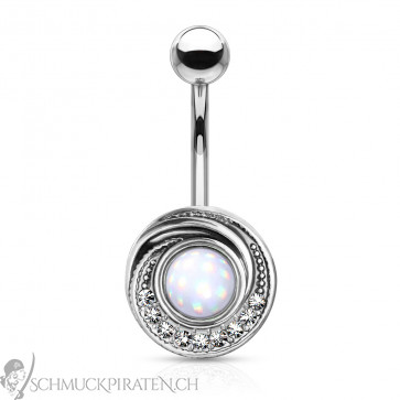 Bauchnabelpiercing silberfarben mit holografischem Stein transparent-Bild 1