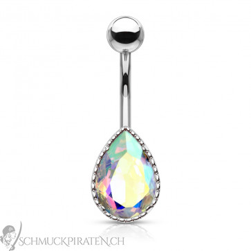 Bauchnabelpiercing "Tear Drop" silberfarben mit hellem Kaleidoskopstein-Bild 1