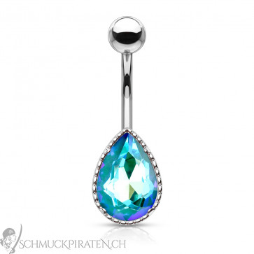 Bauchnabelpiercing "Tear Drop" silberfarben mit blauem Kaleidoskopstein-Bild 1