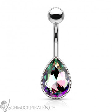 Bauchnabelpiercing "Tear Drop" silberfarben mit Rainbow Kaleidoskopstein-Bild 1