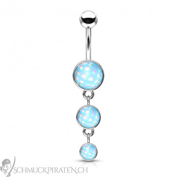 Bauchnabelpiercing "Triple Stone" silberfarben mit holografischem Stein blau-Bild 1