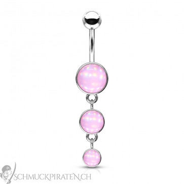 Bauchnabelpiercing "Triple Stone" silberfarben mit holografischem Stein pink-Bild 1