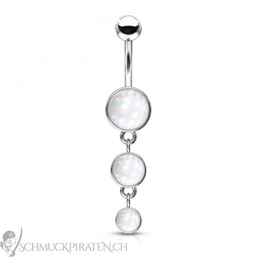 Bauchnabelpiercing "Triple Stone" silberfarben mit holografischem Stein transparent-Bild 1