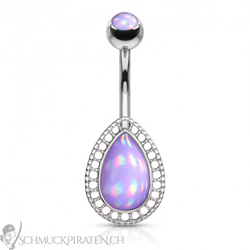 Bauchnabelpiercing "Tear Drop" silberfarben mit holografischem Stein in lila-Bild 1