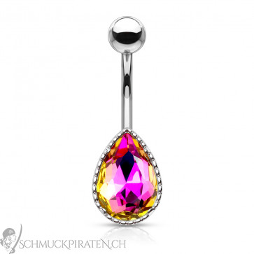 Bauchnabelpiercing "Tear Drop" silberfarben mit lila Kaleidoskopstein-Bild 1