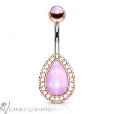 Bauchnabelpiercing "Tear Drop" silber-/rosefarben mit holografischem Stein in pink-Bild 1