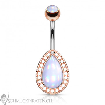 Bauchnabelpiercing "Tear Drop" silberfarben mit holografischem Stein transparent-Bild 1