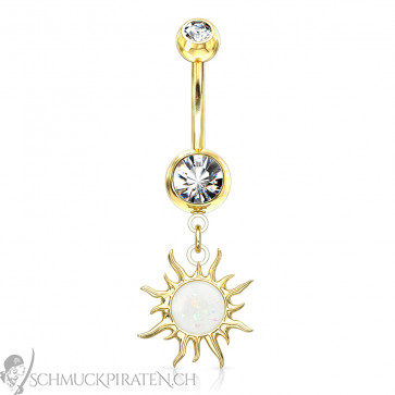 Bauchnabelpiercing Tribal Sun goldfarben mit Opal und Strass-Bild 1