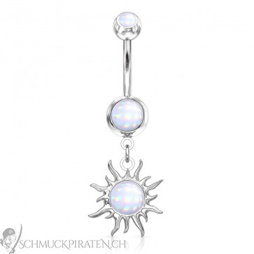 Bauchnabelpiercing Tribal Sun silberfarben mit Opal-Bild 1