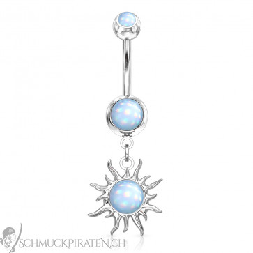 Bauchnabelpiercing Tribal Sun silberfarben mit blauem Opal-Bild 1