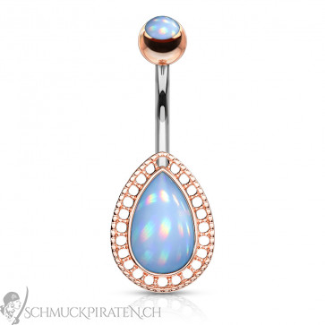 Bauchnabelpiercing "Tear Drop" silber-/rosegoldfarben mit blauem holografischem Stein-Bild 1