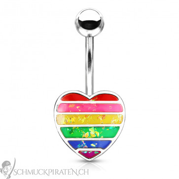 Bauchnabelpiercing "Rainbow Heart" silberfarben mit Glitzeroptik-Bild 1