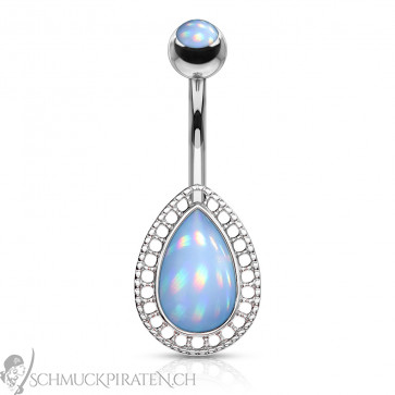 Bauchnabelpiercing "Tear Drop" silberfarben mit blauem holografischem Stein-Bild 1