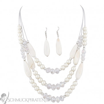 Schmuckset für Damen weisse Perlen mit Strass silberfarben-Bild 1