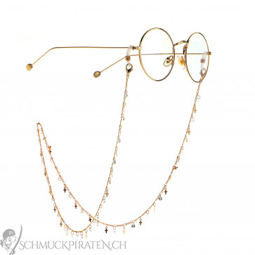 Brillenkette "Cross" goldfarben mit Kreuzanhängern-Bild1