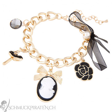 Damen Charm Armband in gold mit Anhängern in gold und schwarz-Bild 1