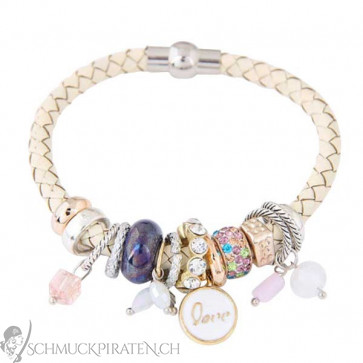 Charm Armband Pandora Lookalike mit weissem Band 