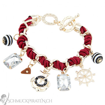 Charm Armband in gold und rot mit Anker - Bild 1