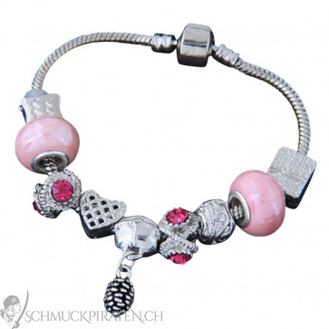 Charm Armband silberfarben mit rosa Parts