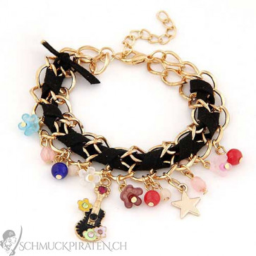 Damen Charm Armband in gold und schwarz mit Gitarre-Bild 1