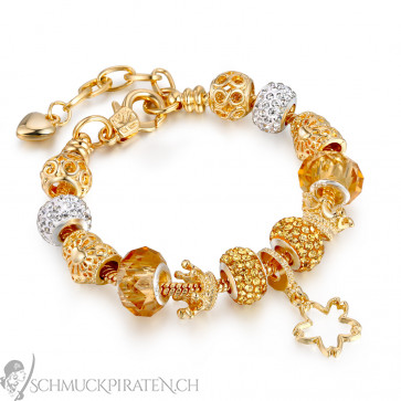 Damen Armband "Queen" goldfarben mit Charms und Zirkoniasteinen-Bild1