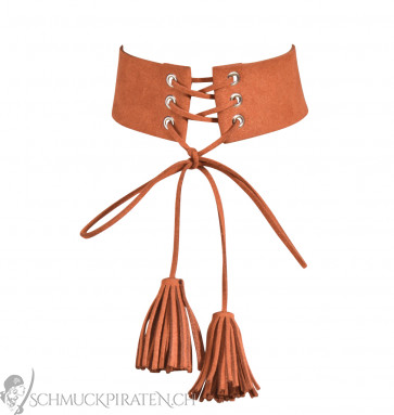 Choker Kette in braun mit Tassel zum Binden-Bild 1