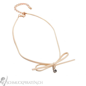 Süsse Choker Kette in beige mit Schleife