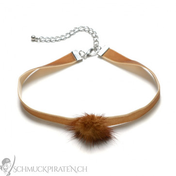 Choker Kette Samt in braun mit Puschel