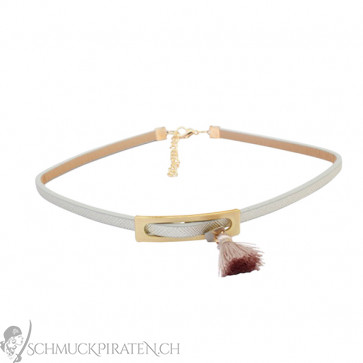 Choker Kette in grau mit Tassel und Schnalle in gold-Bild 1