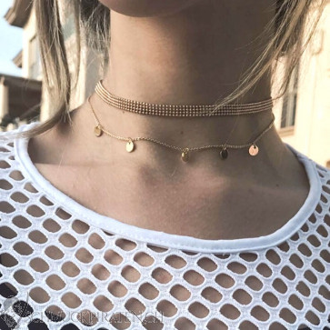 Choker Kette zweireihig in gold mit coolen Plättchen Details -Bild1