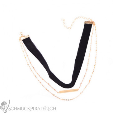 Choker Kette in schwarz mit Ketten in gold-Bild 1