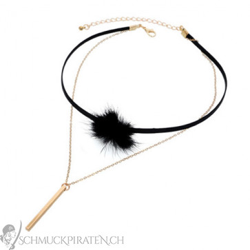 Choker Kette zweireihig mit Puschel in schwarz-Bild 1