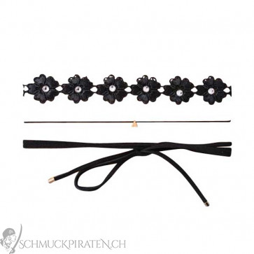 Choker Ketten Set 3-teilig in schwarz mit Blumen-Bild 1