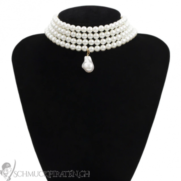 Choker Perlenkette für Damen weiss mit Perlenanhänger-Bild1
