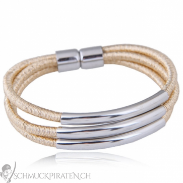 Magnetarmband drei Reihen mit Gummiband goldfarben