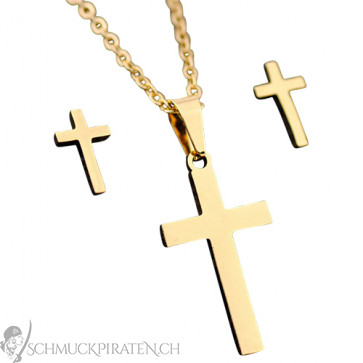 Damen Schmuckset "Cross" Edelstahl & goldfarben