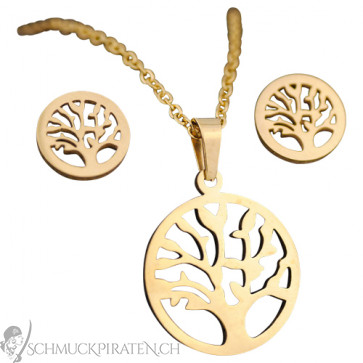 Damen Schmuckset "Tree of Life" Edelstahl & goldfarben